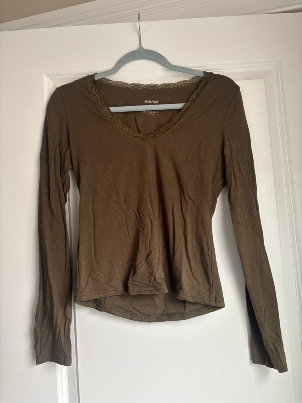 Sophisticate Olive Lace-Trim Long Sleeve Top